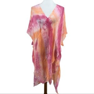 Lulla Collection Orange Pink Tie-Dye Kimono Coverup